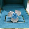 Klusterringar 925 Sterling Silver Ring Luxury 10 10mm Aqual Blue Redian High Carbon Diamond för kvinnor glittrande bröllop smycken