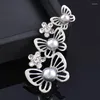 Brosches Leeker Women Vintage Flowers Pins With Big Grey Imitation Pearl Female Jewelry Accessories ZD1 LK7