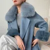 Women's Wool High Fashion Waterblue Ladies Double-Sided Real Cashmere Coat Women's Medium och Long Woolen Femal's