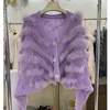 Women's Fur Cute Lovely Christmas Real Knitted Sweater Coat Winter Women Loose Style Cropped Cardigan Jacket For Lady