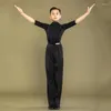 Odzież sceniczna koszula do tańca latynoskiego chłopcy wysoki kołnierz w połowie rękawa odzież do ćwiczeń konkurs topy Cha Rumba sala balowa Tango BL5768