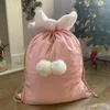 Juldekorationer 2022 Stor storlek sublimering rosa rand Santa s￤ckv￤skor Personliga pom s￤ckar