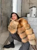 Women's Fur Luxury Red Natural One Coats Jackets Women's Thick Warm Genuine
