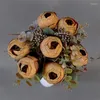 Flores decorativas One Camellia Flor Bunch Artificial 9 STEM/Bouquet Autumn Color Tea Rose Fluer 39cm para Centrocas de Casamento Floral