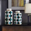 Garrafas de armazenamento American Luxury azul branco cerâmica jar vaso decoração sala de estar acessórios domésticos modernos