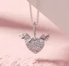 925 Sterling Silver Clear Pave Heart Angel Wings Charm Pendant Halsband Passar europeisk Pandora -stil smycken halsband