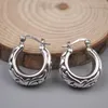 Hoop Earrings Genuine Real 925 Sterling Silver Floral Pattern 24mm Outside Diameter Stamp S925 For Woman