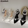 Dress Shoes Slippers Aneikeh Lace Rhinestone Beads 2023 Sexy Pointed High Heel Sandals Women Bohemian Party Prom Pumps 221213