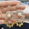 Boucles d'oreilles pendantes Bilincolor Trendy Yellow Cubic Zirconia Long Tassel Earring For Women Wedding