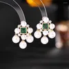 Bengelen oorbellen umq elegante witte parel sieraden voor vrouwen 925 zilveren naald roze groene kubieke zirkonia bruidsgeschenkdoos