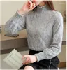 Women's Polos Autumn Winter Plus Velvet Thicken Women Lace Bottoming Shirt Female High Collar Long Sleeve Loose Tops Warm Folds Bluoses