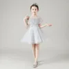 Abiti da ragazza Bianco Abito da sposa per bambini Puff Flower Prom Ball Gown Floral Emboridery Abiti da festa formale Abiti da principessa A-Line