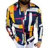 Men's Casual Shirts Men Shirt Cardigan Turn-down Collar Single-breasted Stripe Print Leopard Pattern Summer Tops Club Clothes