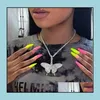 Pendant Necklaces Statment Big Butterfly Necklace Hip Hop Iced Out Rhinestone Chain For Women Bling Tennis Crystal Animal Choker Jew Otadv