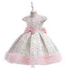 Girl Dresses Short Sleeves Print Floral Flower Kids Fall Princess Children Party Gowns Bridesmaid Formal Clothes