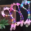 パーティーLED Rave Toy Luminous Rabbit Ear Headband New Sequinine ear Net Red Bow Knot Air Pinch Up Flash Children's Gifts