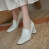 Klädskor små läder kvinnors brittiska 2023 fyrkantiga tå mid-heel loafers pumpar vilda en fot tjock häl enstaka kvinnor