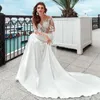 Wedding Dress Mermaid Dresses Long Sleeves Sheer Scoop Neckline Applique Satin Buttons Back Boho Beach Bridal Gowns Sweep Train 2022