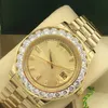 18k Yellow Gold Day-Date Automatic Movement Men's Watch Big Diamond Bezel 41mm Herrens handledsur327f