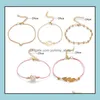 Urok bransolety bohemian 5pcs/set liście serce miłosne Lotos Pearl Bransoletę Łańcuch Bransoletki Zestaw Mtilayer Kobiet mody Gold Jewelry Holesa Otjlt