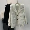 Femmes duvet de luxe Top qualité vraie fourrure Gilet et manteau de laine deux pièces ensemble pour les femmes hiver épais vêtements d'extérieur chauds