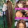 180 Densidade Destaque Wig Human Human Wave Deep Curly Colored Honey Lace Lace Frontal Wigs For Women ombre Sintético Lace Front Wig