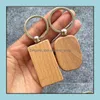 Keychains Lanyards Beech Wood Keychain Pendant Bank Carving Diy Lage Decoration Key Ring Buckle Creative For Promotion Wholesale D Oty3X