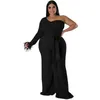 Kvinnors jumpsuits plus size Lose Long Sleeve Sexig One Shoulder Casual Rompers Wide Leg Palazzo Pants With Belt