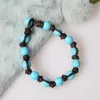 Strand Blue Stone Bracelets Knotted Beaded Leather Jewelry For Couples 10 Mm Round Bangles Men Women Fashion Birthday Gift