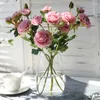 Dekorativa blommor 3st/Lot Artificial Silk Lotus Rose Wedding Party Decoration Flower Arrangement Pink 6 Heads Fake Roses For Vase