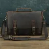 Maletines Nesitu Highend Vintage A4 Grueso Marrón Cuero genuino Oficina 14 '' Laptop Maletín para hombres Crazy Horse Messenger Bag