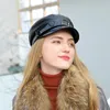 Berets Fashion Women Sheepskin Leather Army Cap Military Hat Beret Sboy Outdoor