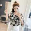 Camicette da donna in chiffon coreano donna estate papillon collo alla coreana camicia stampata floreale top casual rosa nero Lady Blusas Femininas