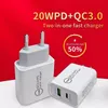 Adattatore USB tipo C da 20 W Caricabatterie rapido per telefono per iPhone 14 13 12 11 Samsung S23 Xiaomi Google USB-C Caricatore da muro universale US EU AU PD Carica rapida Power Mobile A QC 3.0