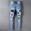 Новый дизайнер с печатной вышивкой Men Jeans Motorcycle Hole Luxury Denim Men's Fashion Street Wear Mens Designer Pants