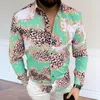 Men's Casual Shirts Men Shirt Cardigan Turn-down Collar Single-breasted Stripe Print Leopard Pattern Summer Tops Club Clothes