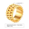 11mm Watch Band Shaped Ring for Men Gold Color Stainless Steel Punk Finger Band Rock Gothic Hiphop Boy Jewelry