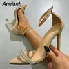 Dress Shoes Slippers Aneikeh 2023 Summer Fashion Concise Sandals Ladies Heels Open Toe Cover Heel Ankle Buckle Strap Party Brown Apricot 221213