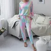 Tweedelige broek van dames 2 pc's/set vrouwen tracksuit tie-dye contrast kleur sweatshirt broek pakken trekkoord elastische taille zakken o nek