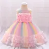 Girl Dresses Sweet Purple Tiered Flower Girls Bow Sash Puffy Tulle Children Pageant Ball Gown Short Kids Birthday Communion Wears