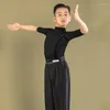 Vestuário de palco Camisa de dança latina Meninos Gola alta Manga média Roupas de competição Tops Cha Rumba Salão de baile Tango BL5768