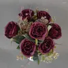 Dekorativa blommor One Silk Rose Flower Gunch Artificial 9 Stems/Bouquet Autumn Color Series Rosa Fluer For Wedding Centerpieces Floral