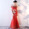 Etnische kleding rode bruid cheongsam lange moderne qipao sexy Chinese oosterse stijl borduurjurken traditionele trouwjurk vrouwen mode