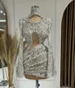 Elegante silberne Cocktailkleider Pailletten Minirock kurze Promkleider sexy Kristalle Prominente Abendkleid