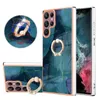 Marble Cases For Samsung S23 Ultra Plus A04E A34 A54 A14 5G S22 S21 S20 FE 360 Metal Finger Ring Holder Anti-Fall Luxury Soft IMD TPU Chromed Stone Granite Bling Back Cover