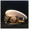 Berets 2022 Steampunk Women Men Military Hat Tyskland Officer Visor Cap Gear Glass Army Cortical Cosplay