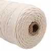 Fil de vêtements Durable 200m Cordon de coton blanc Beige naturel Corde torsadée Artisanat Corde de macramé DIY À la main Décoration de la maison 3mm1