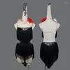 Roupa de palco 2022 feminino vestido de dança latina laranja sexy franja brilhante strass saias lady salsa chacha trajes padrão feitos sob medida