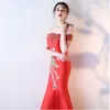 Ethnic Clothing Red Bride Cheongsam Long Modern Qipao Sexy Chinese Oriental Style Embroider Dresses Traditional Wedding Dress Women Fashion