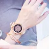 손목 시계 패션 2 PCS 시계 및 팔찌 세트 가죽 스트랩 라인 스톤 여성 드레스 손목 시계 remininino feminino montre femme luxe